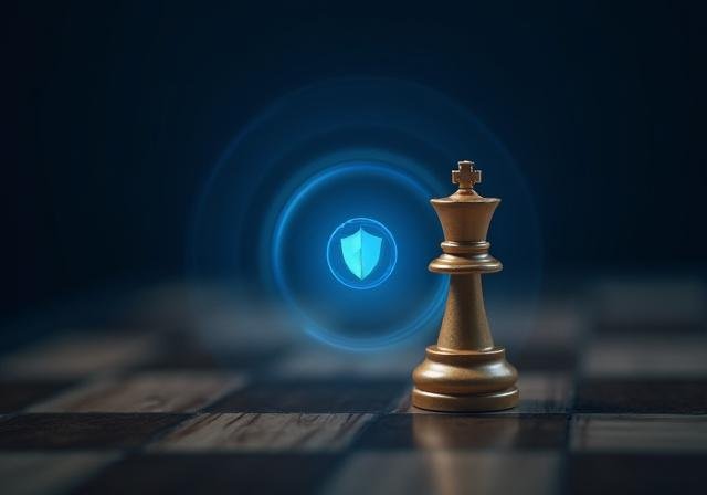 Conceptual image representing risk management with a chess piece and shield