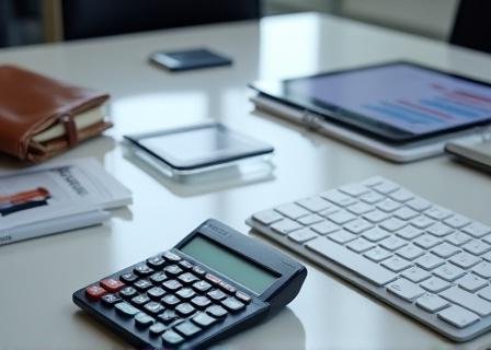 Financial calculator and charts illustrating trade sizing